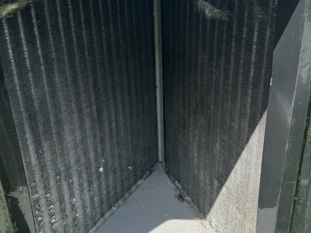 Condenser coil after cleaning, fins clear